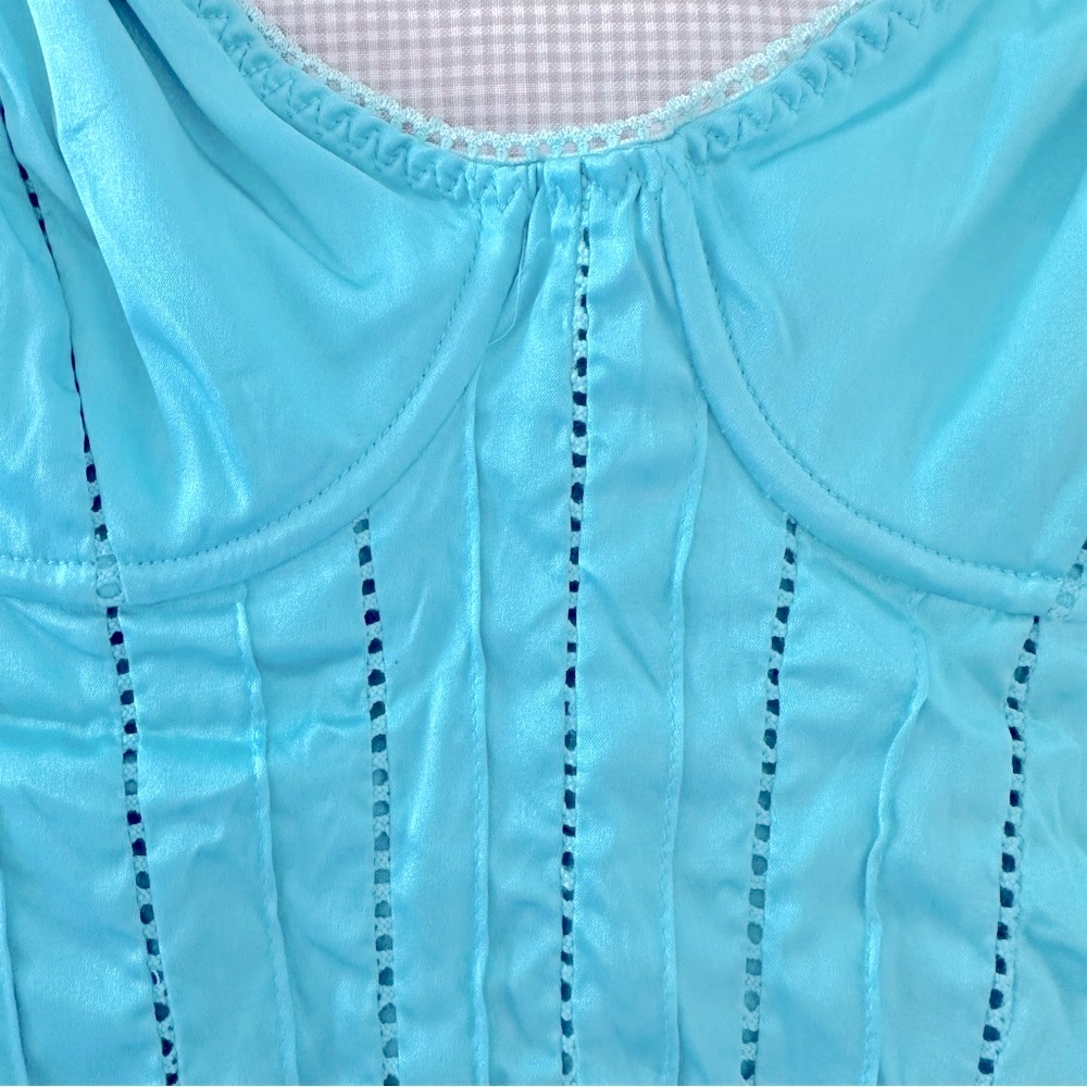 HOT Marciano Silk/Satin Bustier!! Aqua size S/P, zip up back! So sexy! - Picture 2 of 6